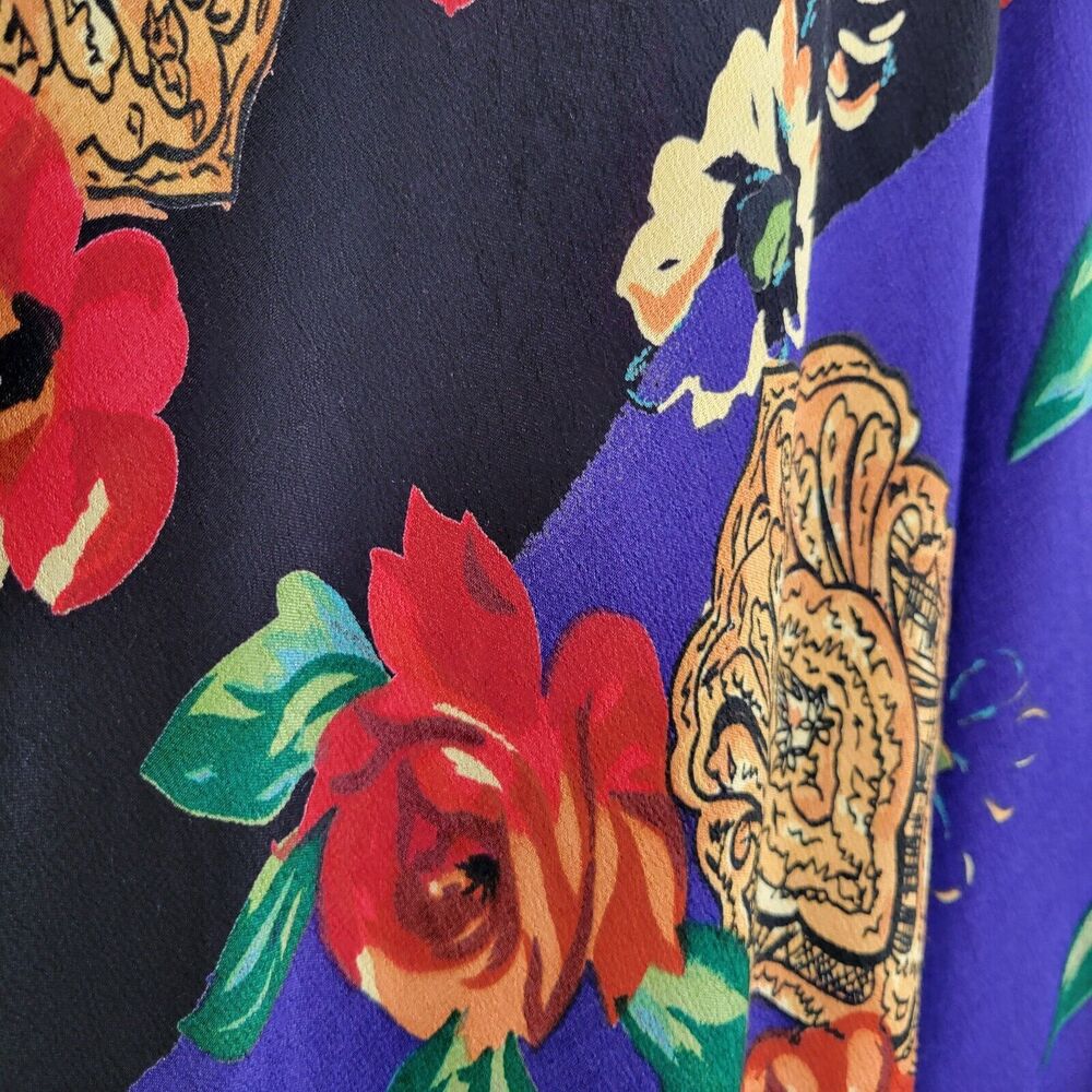 Vtg CAROLE LITTLE Floral Medallion Print Maxi Skirt Size 14 Crepe Pull On 90s XL - Picture 6 of 8